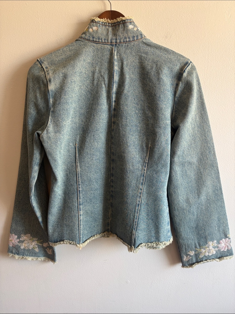 Denim Embroidered Floral Jacket - Light Blue - Picture 7 of 8